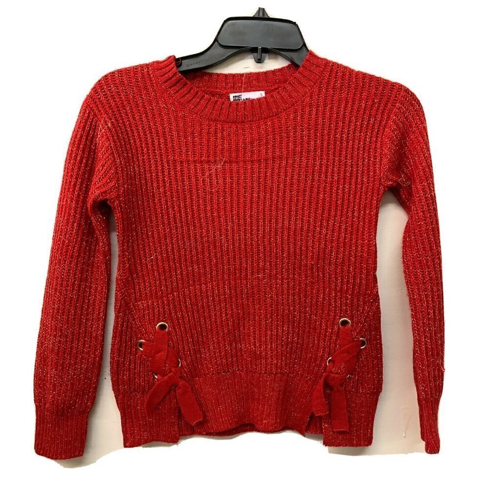 EPIC THREADS Girls Red Gold Speckled Pullover Ribbed Sweater